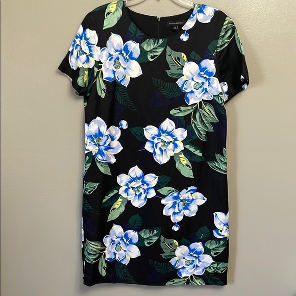 Banana Republic Tropical Floral Sheath Dress Size 14 Black Blue & Green Linen - Picture 3 of 11